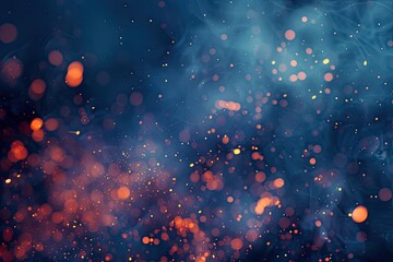 Industrial abstract blue background with flying fire particles