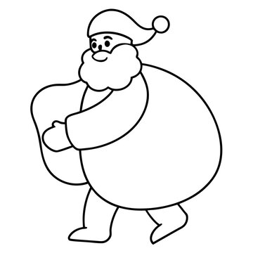 recommend clip art: Christmas outline vector santa claus with a bag of gifts black on white