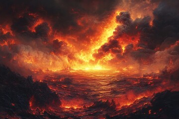 Fiery Sky Over a Sea of Lava