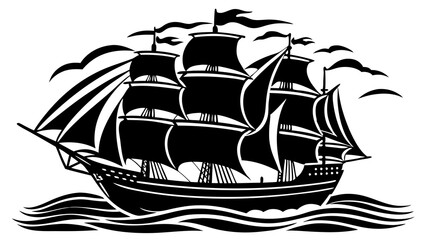 silhouette sailing ship black vector design on white background