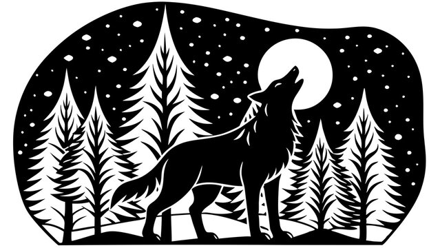 recommend clip art: wolf vector silhouette black wolf howling moon on white background