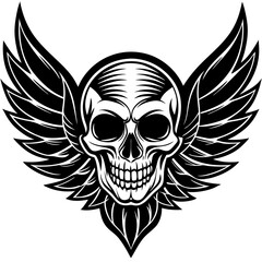 Black skull with wing silhouette illustration on white background 