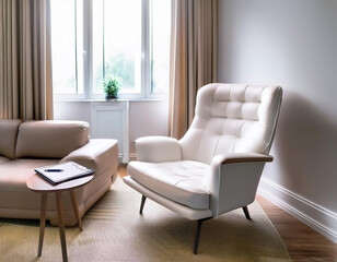 Empty therapist chair with a clipboard and pen