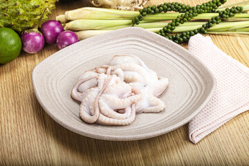Delicous fresh raw uncooked octopus