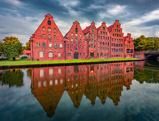 Fantastic summer cityscape of Lubeck town with pourist attraction - Nosferatu-Fenster, Germany,...