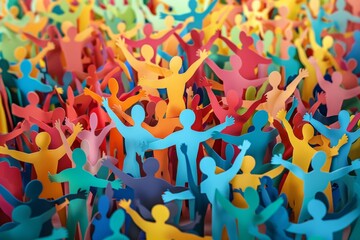 A group of people are standing together, with some of them holding hands