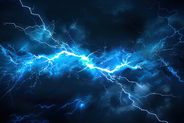 Generative ai on theme of scary bright electric lightning bolt with branches in the night dark sky