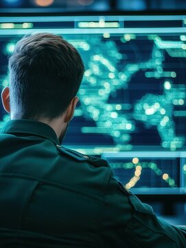 A strategist analyzing battlefield movements on a digital display, every insight and tactic carefully considered to outmaneuver the opposition