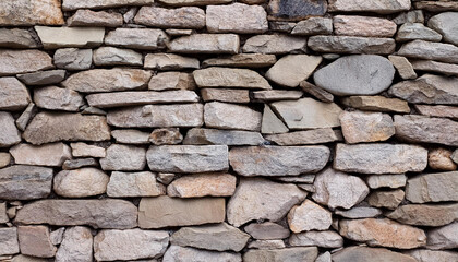 Stone wall. Flat stacked stone. Background and Texture for text or image. Natural rock stone texture
