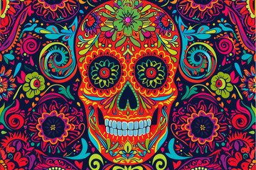 Beautiful greeting card with bright holiday composition for happy to joy celebrate dia de muertos