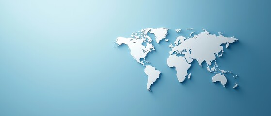  A map of the world, colored blue and white, set against a blue background, featuring a shadows cast of the globe in its center