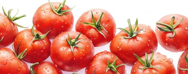 Fototapeta premium Red tomatoes with rich color and glossy surface, depicted in watercolor style against a white background.