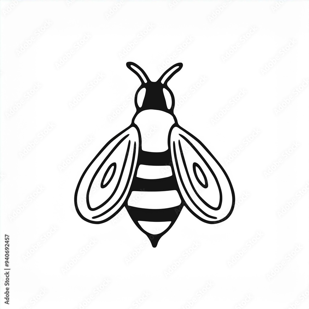 Wall mural bee black icon isolated on white