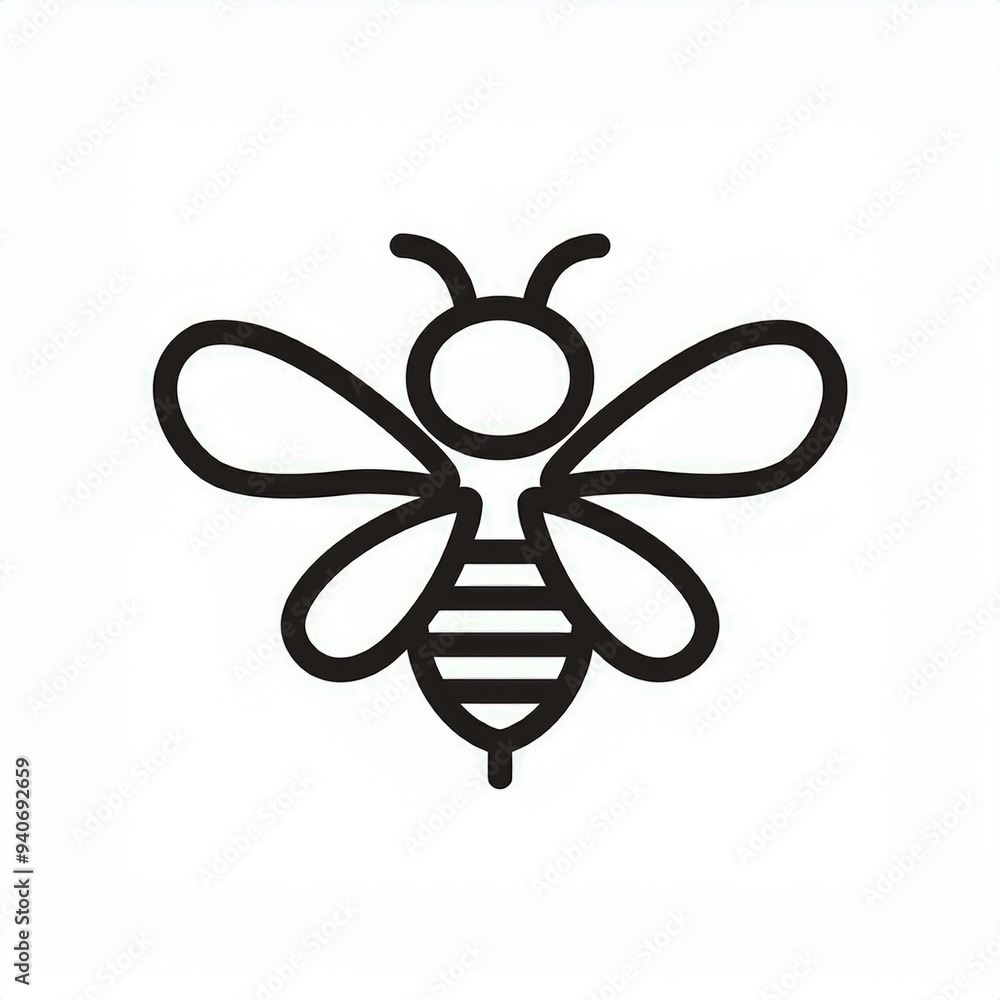 Wall mural bee black icon isolated on white