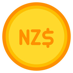 New Zealand dollar, coin, currency, money, cash Icon