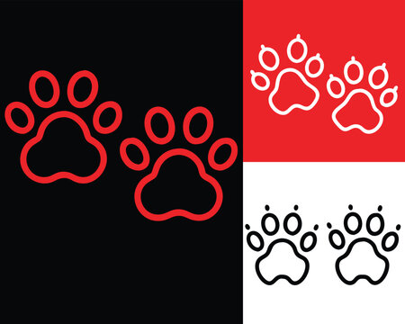 Cat and dog paw prints. cat and dog psw with nail. paw print icons. line art. Adobe vector. EPS 10.
