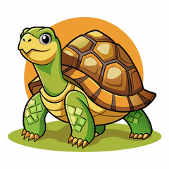 Obraz premium Cartoon Illustration of a Smiling Green Turtle with a Brown Shell