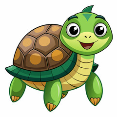 Fototapeta premium Cartoon Illustration of a Green Turtle with a Brown Shell
