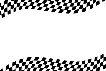 Race checker flag background. Finish check rally backdrop. Wavy chessboard pattern. Hippie twisted gingham checkerboard frame. Vector illustration isolated on white background.