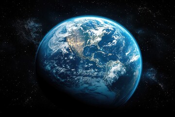 Obraz premium Earth from Space with North America and Stars Visible