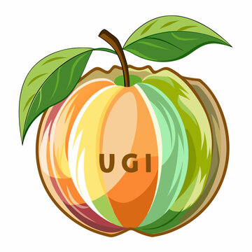 Colorful Apple with "UGI" Inscribed on its Surface
