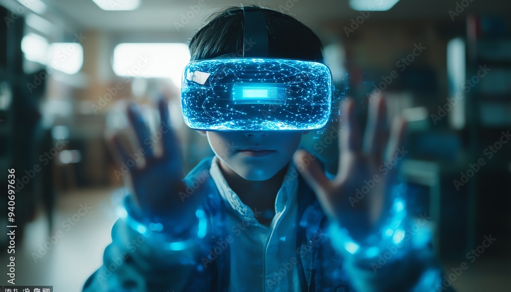 Leinwandbilder school student using vr technology in the classroom, engaging with ai artificial intelligence and ma