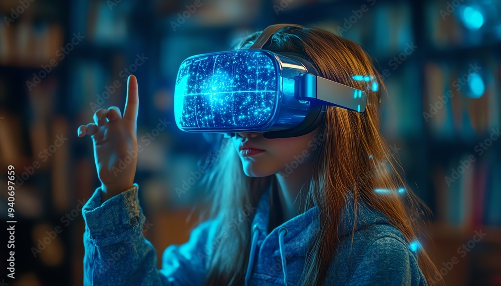 Leinwandbilder school student using vr technology in the classroom, engaging with ai artificial intelligence and ma
