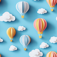 ペーパークラフト風の気球と雲パターン