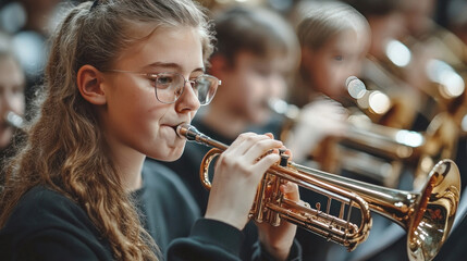 A high school band practicing for an upcoming performance, showcasing the importance of extracurricular activities in education.
