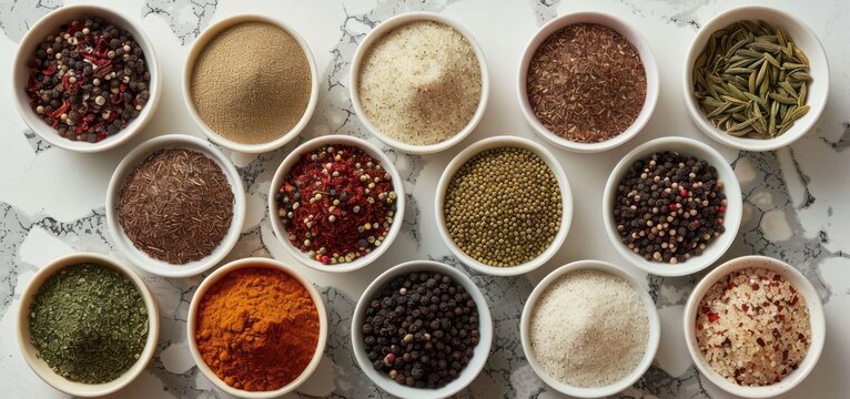 Assortment of Spices in White Bowls
