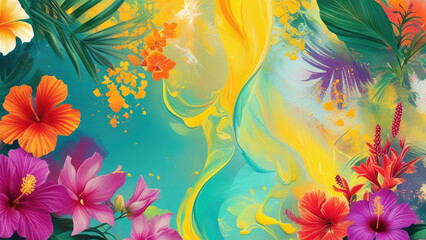 Tropical Charm: Wallpaper and Background with Tropical Colors and Floral Accents