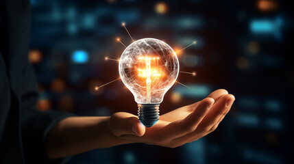 Colorful light bulbs and hands appearing from a screen, illustrating imaginative solutions.