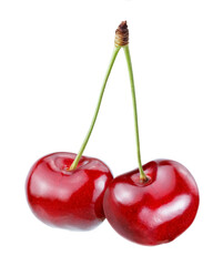 red ripe cherries  isolated white background