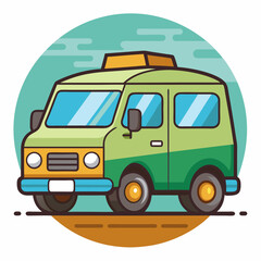Green and Yellow Vintage Van with a Yellow Roof