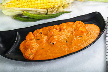 Indian cuisine - spicy prawn masala