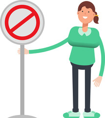 Girl Character and Prohibition Signage
