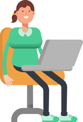 Girl Character Working on Laptop
