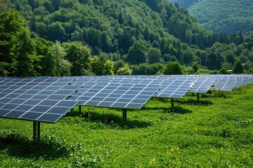 Generative ai on theme of solar cell panels in a photovoltaic power plant, eco renewable power