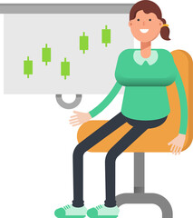 Girl Character Presenting Candlestick Chart
