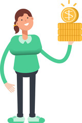 Girl Character Holding Dollar Coins
