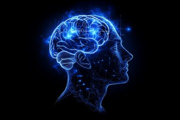 Obraz premium A minimalist line art silhouette of a human head with a glowing brain symbolizing the brilliance of thought the complexity of cognition and the limitless potential of the mind