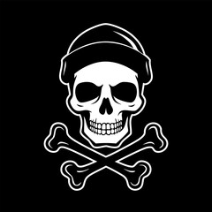 Skull and crossbones monochrome silhouette vector illustration