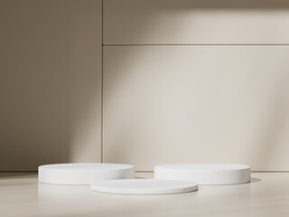 3d display product beige minimal scene with geometric podium platform. cylinder background 3d rendering with podium. stand for cosmetic products. Stage showcase on pedestal 3d beige studio