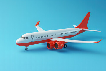 Obraz premium An airplane 3D model isolated on the blue background.