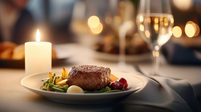 Sauerbraten with a lit candle nearby, creating a warm and intimate dining atmosphere.