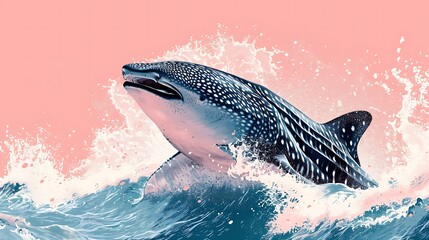 International Whale Shark Day. Whale shark on a pink background.