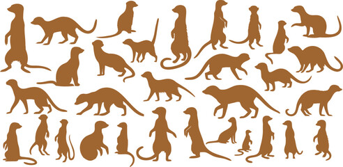 meekrat vector silhouette illustration set,  meerkat standing, sitting, and walking. Perfect for wildlife, nature, animal art, and design projects