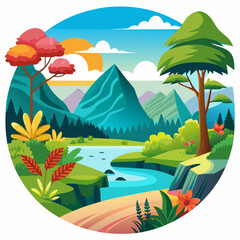 Vibrant Mountain Landscape with River and Lush Greenery