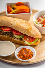 sandwich shawarma chicken in a baguette middle eastern food israeli food restaurant menu day time