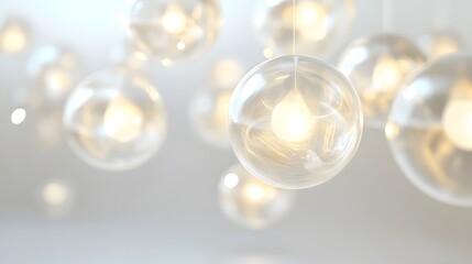 Glowing Light Orbs: Bright, glowing orbs of light floating in mid-air, casting soft reflections on a white background.
